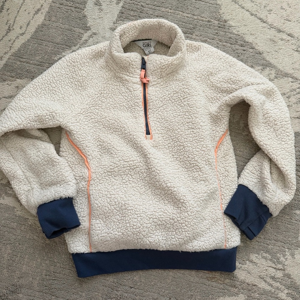 Athleta Sherpa Pullover with Navy and Pink Accents